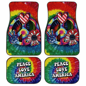 Hippie Sunflower Tie Dye Car Floor Mats Custom Peace Love America Car Accessories Meaningful Gifts