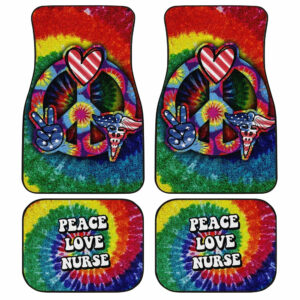 Hippie Tie Dye Car Floor Mats Custom Peace Love Nurse US Flag Car Accessories Beautiful Gifts For Nurse