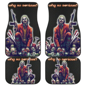 Horror Movie Car Floor Mats Joker With Gun Sitting On Clown Heads Car Floor Mats