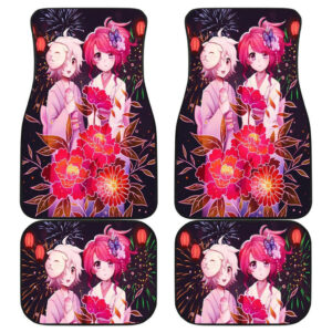 Kimono Girl Japanese Anime Flower in black theme Car Floor Mats 191017
