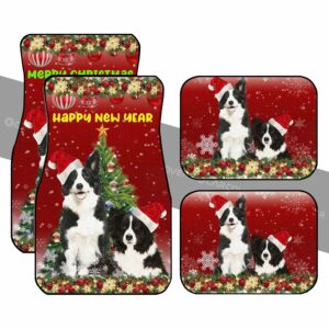 Merry Christmas Border Collies Car Floor Mats Custom Animal Car Accessories Gifts For Dog Lovers
