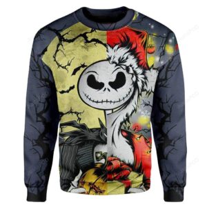 3D Jack Skellington Halloween And Grinch Christmas Sweatshirt
