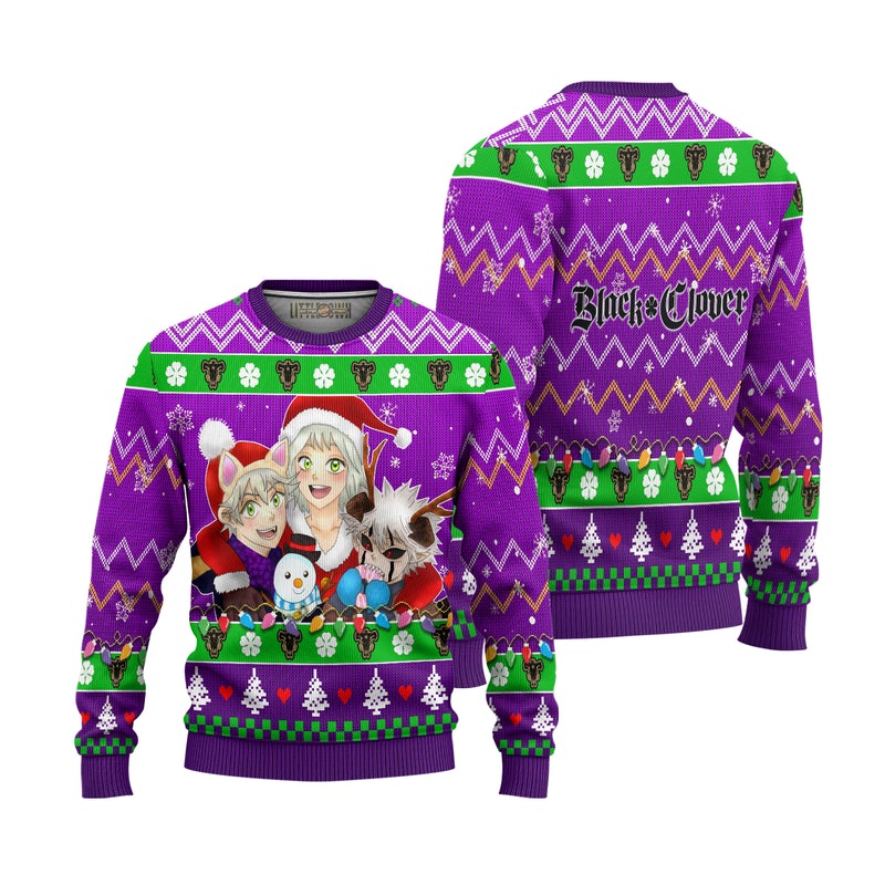 Black Clover Anime Ugly Christmas Sweater Purple Xmas Gift Black Clover Anime Ugly Christmas Sweater Purple Xmas Gift