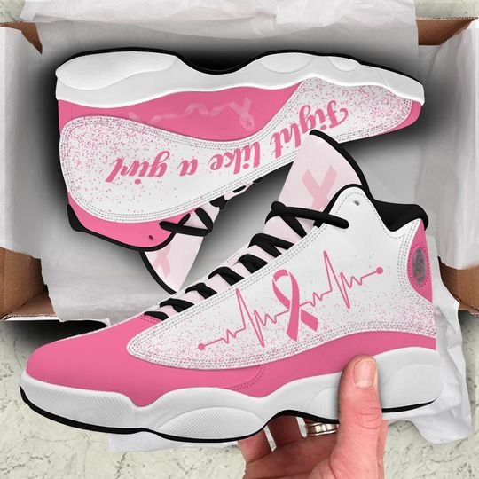 Breast Cancer Fight Like A Girl Heartbeat Air Jordan 13 Sneakers Breast Cancer Fight Like A Girl Heartbeat Air Jordan 13 Sneakers