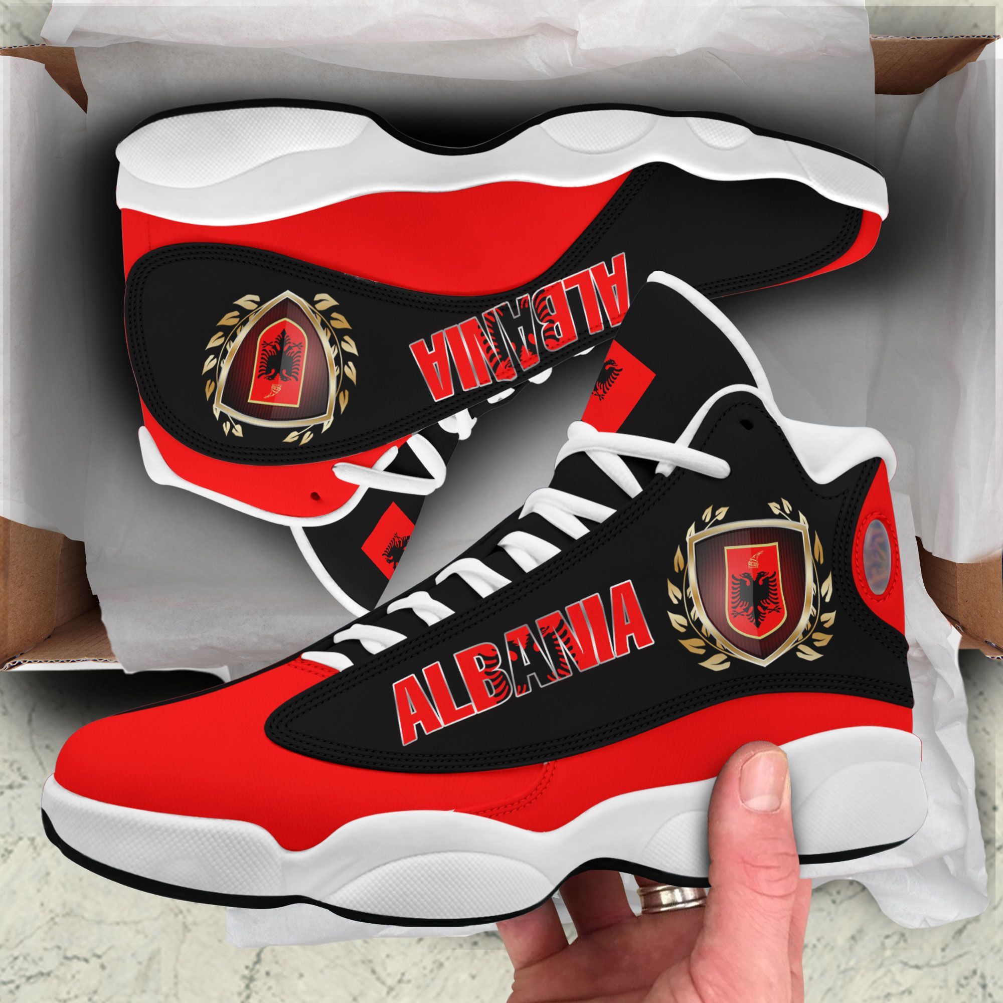 Coat Of Arms Of Albania Black Red Air Jordan 13 Shoes Coat Of Arms Of Albania Black Red Air Jordan 13 Shoes