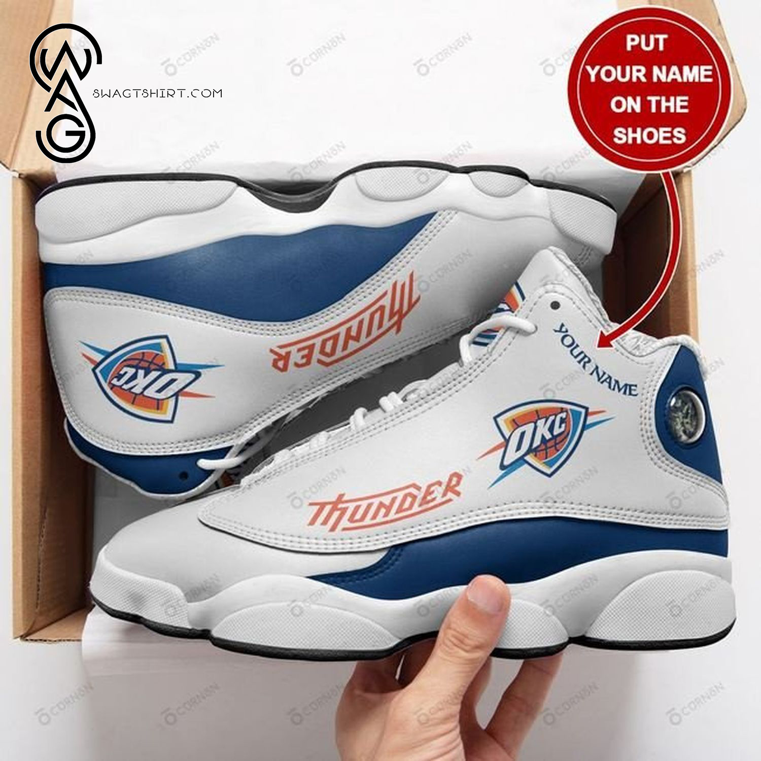 Custom Oklahoma City Thunder Basketball Team Air Jordan 13 Shoes Custom Oklahoma City Thunder Basketball Team Air Jordan 13 Shoes