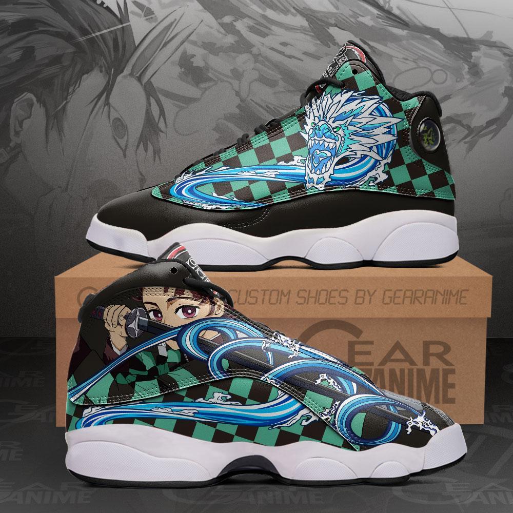 Demon Slayer Tanjiro Water Breathing Air Jordan 13 Sneaker Shoes Demon Slayer Tanjiro Water Breathing Air Jordan 13 Sneaker Shoes