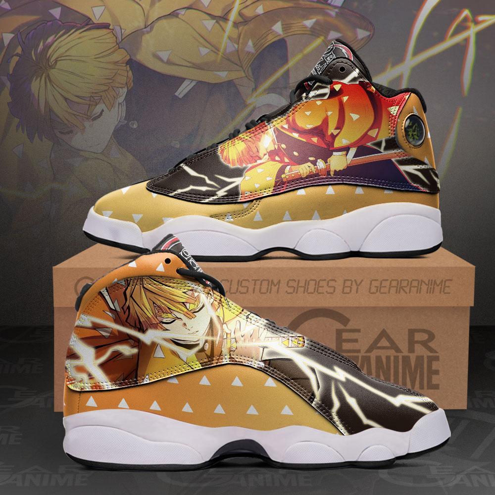 Demon Slayer Zenitsu Thunder Breathing Air Jordan 13 Sneaker Shoes Demon Slayer Zenitsu Thunder Breathing Air Jordan 13 Sneaker Shoes
