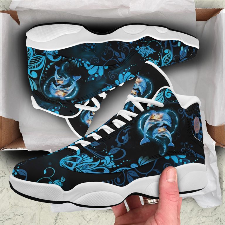 Dolphins-Couple-Flower-Black-Blue-Air-Jordan-13-Shoes-1
