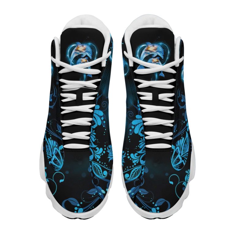 Dolphins-Couple-Flower-Black-Blue-Air-Jordan-13-Shoes-2