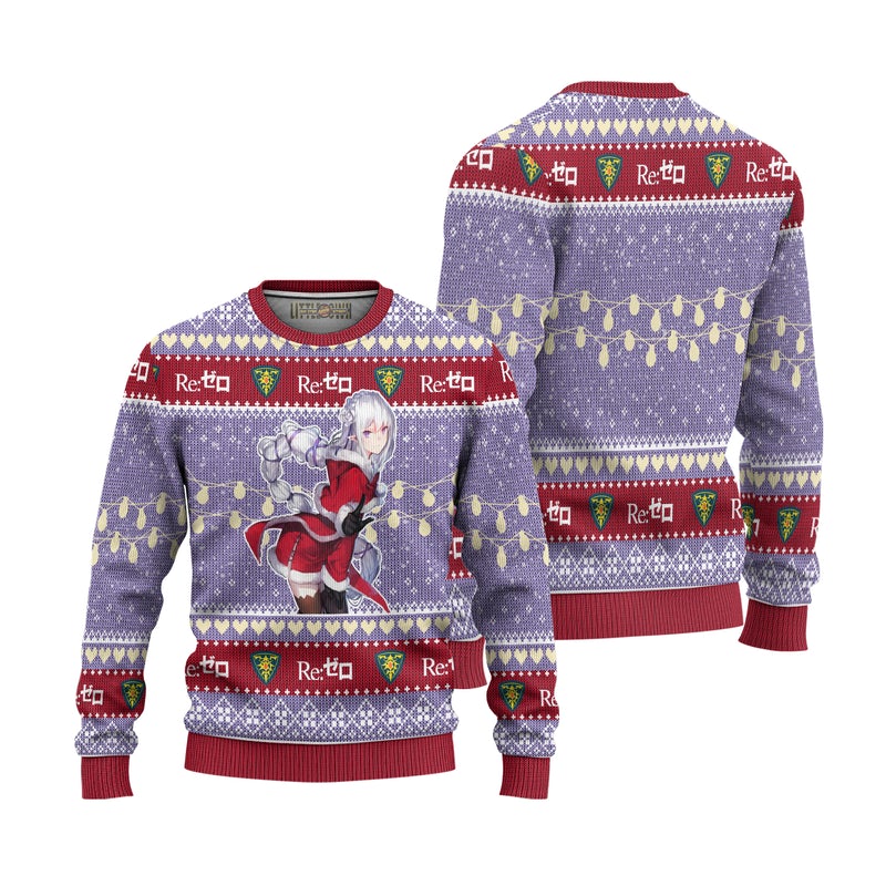 Emilia Anime Ugly Christmas Sweater Custom Re Zero Xmas Gift Emilia Anime Ugly Christmas Sweater Custom Re Zero Xmas Gift