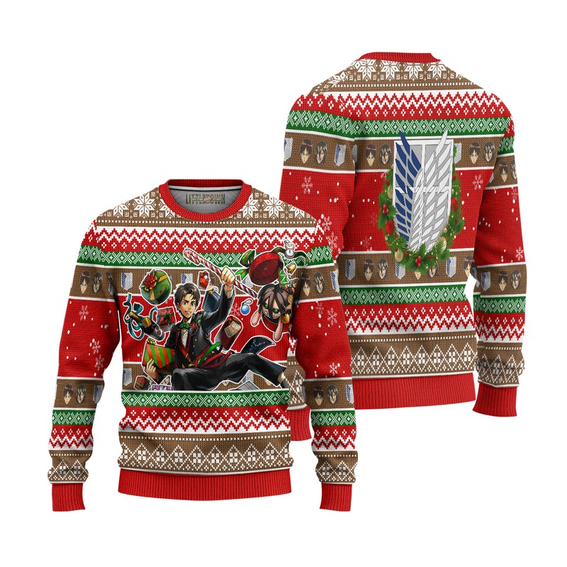 Eren Yeager Attack on Titan Anime Ugly Christmas Sweater Xmas Gift Eren Yeager Attack on Titan Anime Ugly Christmas Sweater Xmas Gift