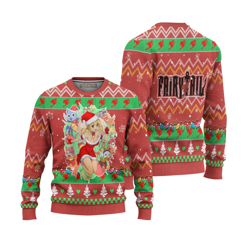 Fairy Tail Anime Ugly Christmas Sweater Custom Pink Xmas Gift Fairy Tail Anime Ugly Christmas Sweater Custom Pink Xmas Gift