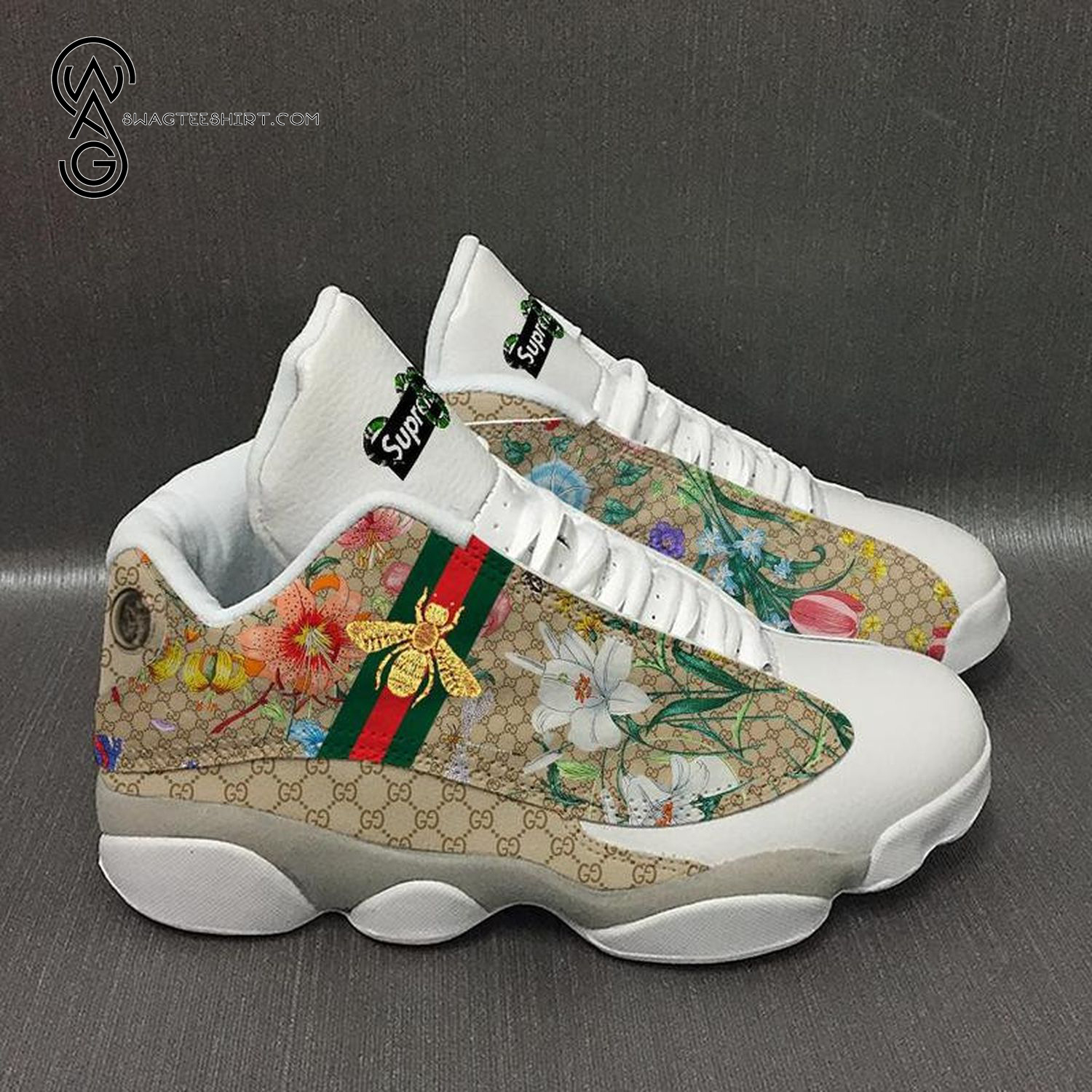 Gucci Bee And Supreme Classic Symbol Air Jordan 13 Sneakers Gucci Bee And Supreme Classic Symbol Air Jordan 13 Sneakers