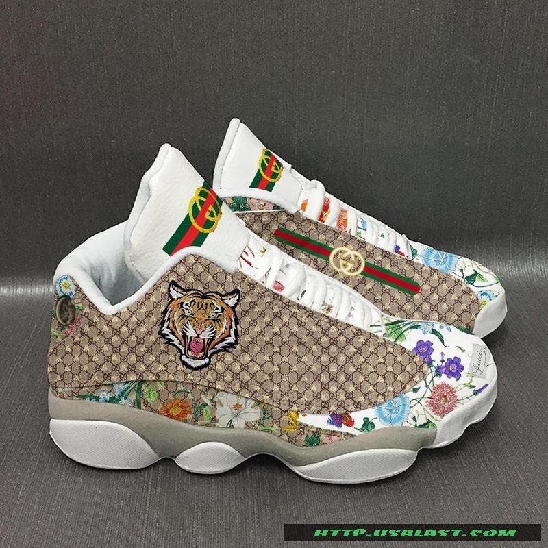 Gucci Tiger And Flowers Air Jordan 13 Shoes Sneaker Gucci Tiger And Flowers Air Jordan 13 Shoes Sneaker