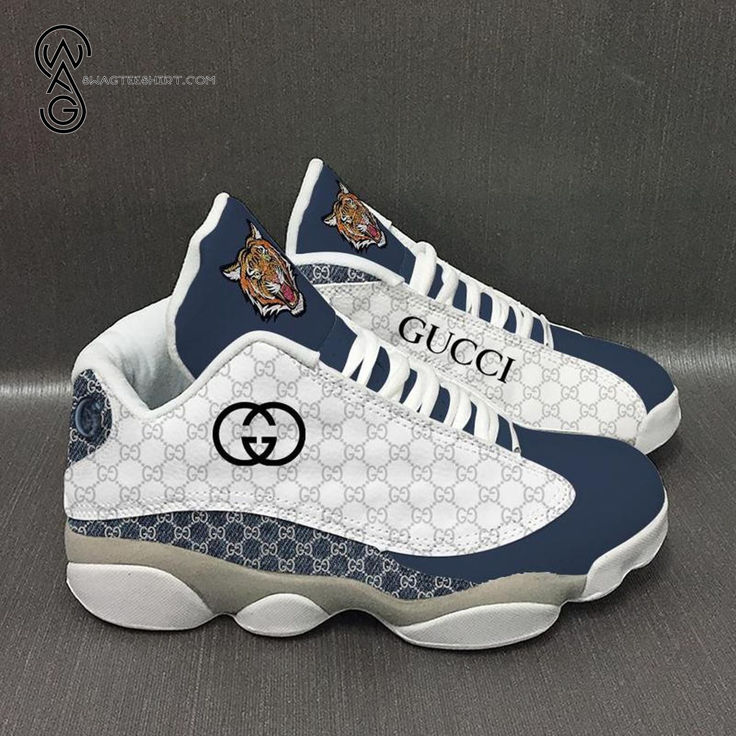Gucci Tiger Classic Symbol Navy And White Version Air Jordan 13 Sneakers Gucci Tiger Classic Symbol Navy And White Version Air Jordan 13 Sneakers