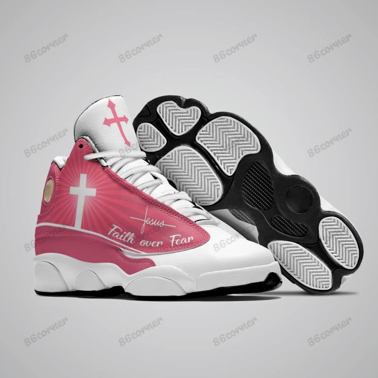 Jesus-Cross-Faith-Over-Fear-Pink-Air-Jordan-13-Shoes-1