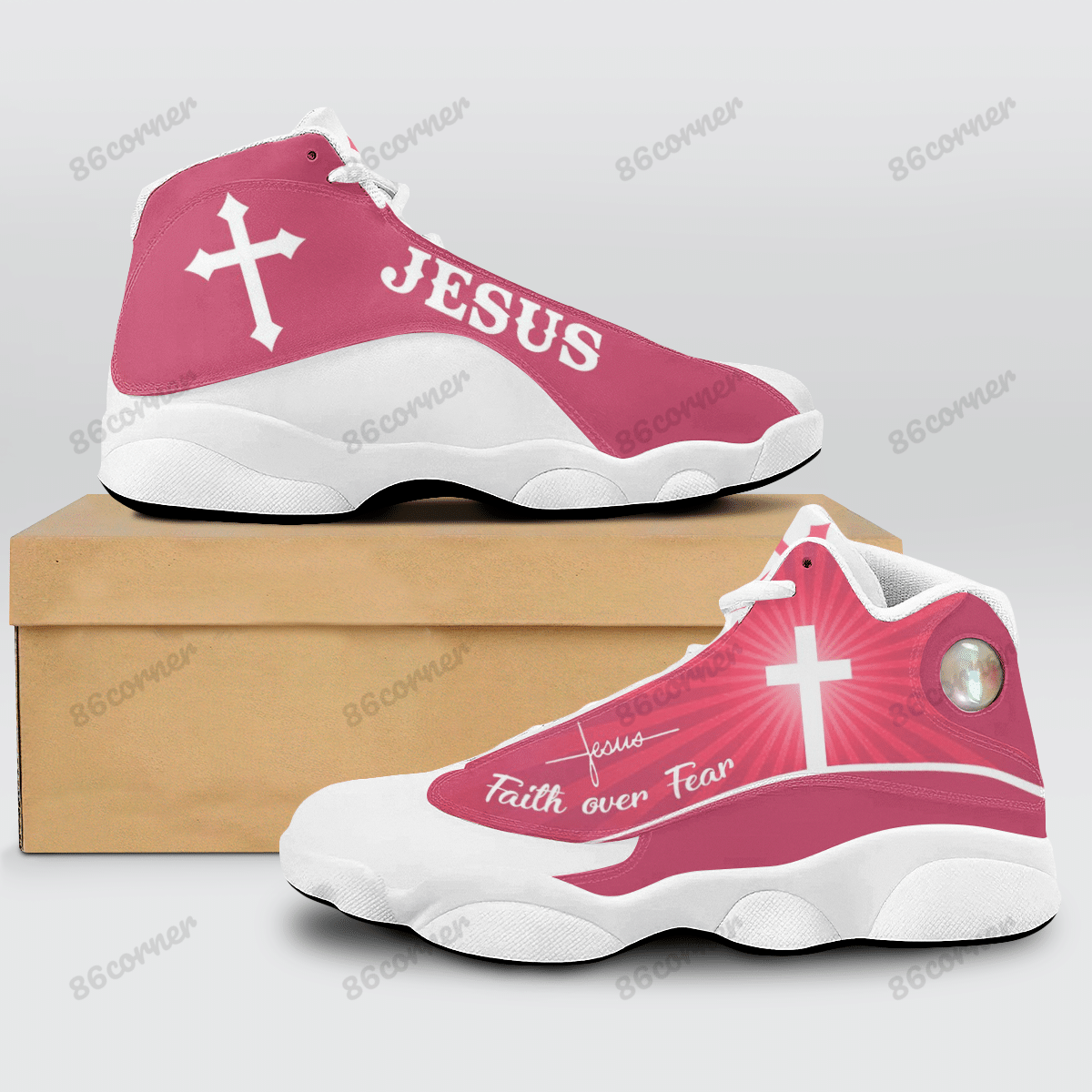 Jesus Cross Faith Over Fear Pink Air Jordan 13 Shoes Jesus Cross Faith Over Fear Pink Air Jordan 13 Shoes