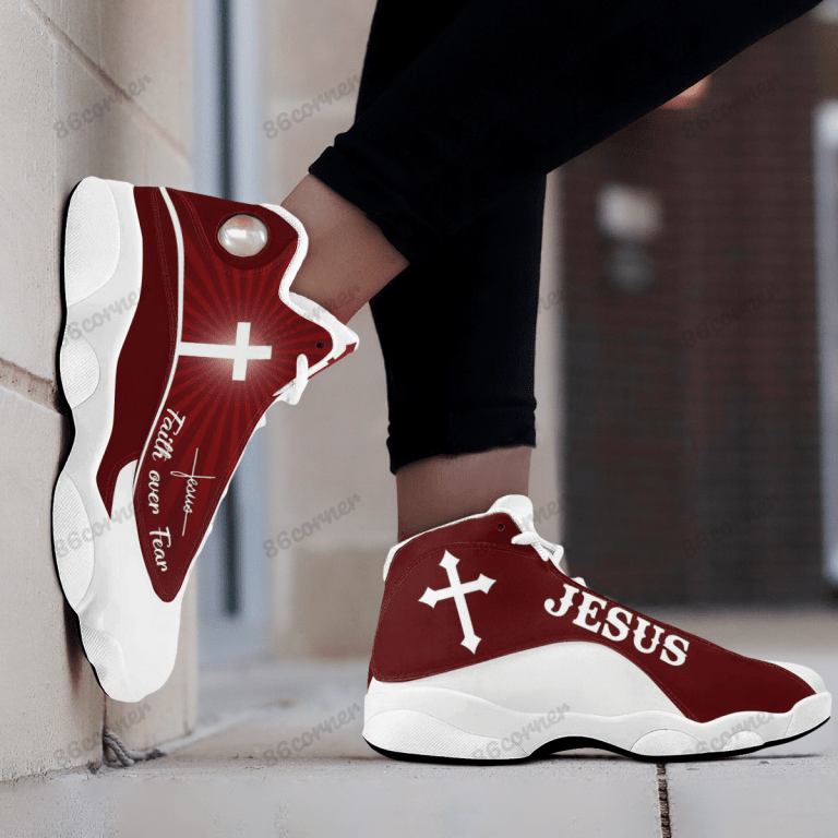 Jesus-Cross-Faith-Over-Fear-Red-Air-Jordan-13-Shoes-4