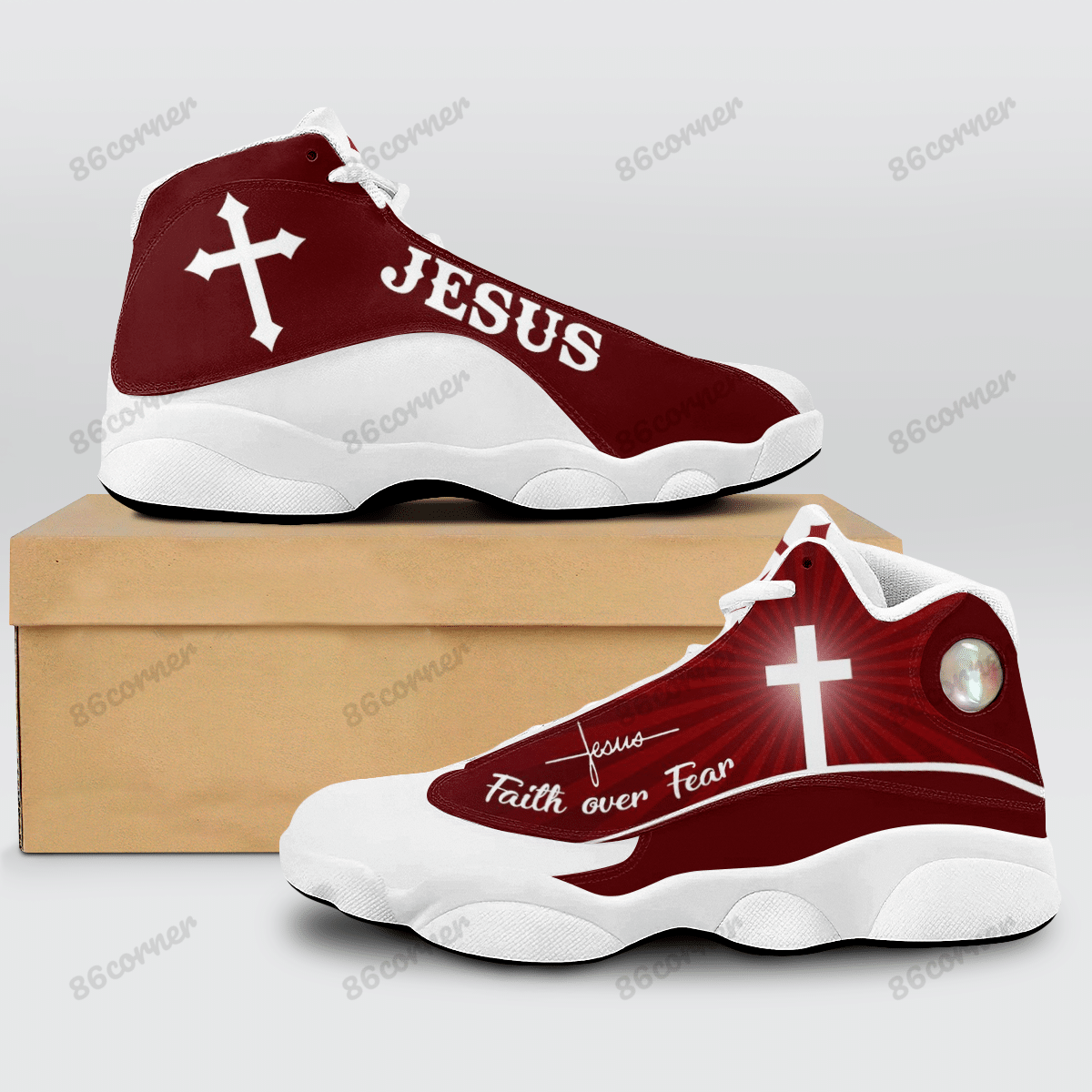 Jesus Cross Faith Over Fear Red Air Jordan 13 Shoes Jesus Cross Faith Over Fear Red Air Jordan 13 Shoes