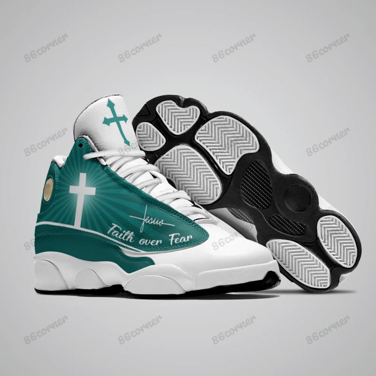 Jesus-Cross-Faith-Over-Fear-Teal-Air-Jordan-13-Shoes-1