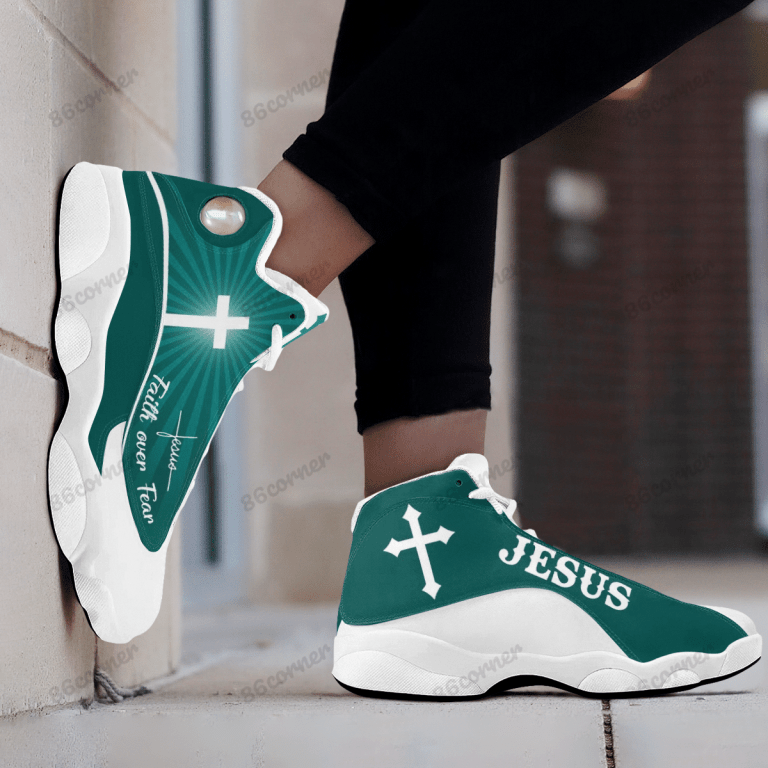 Jesus-Cross-Faith-Over-Fear-Teal-Air-Jordan-13-Shoes-4