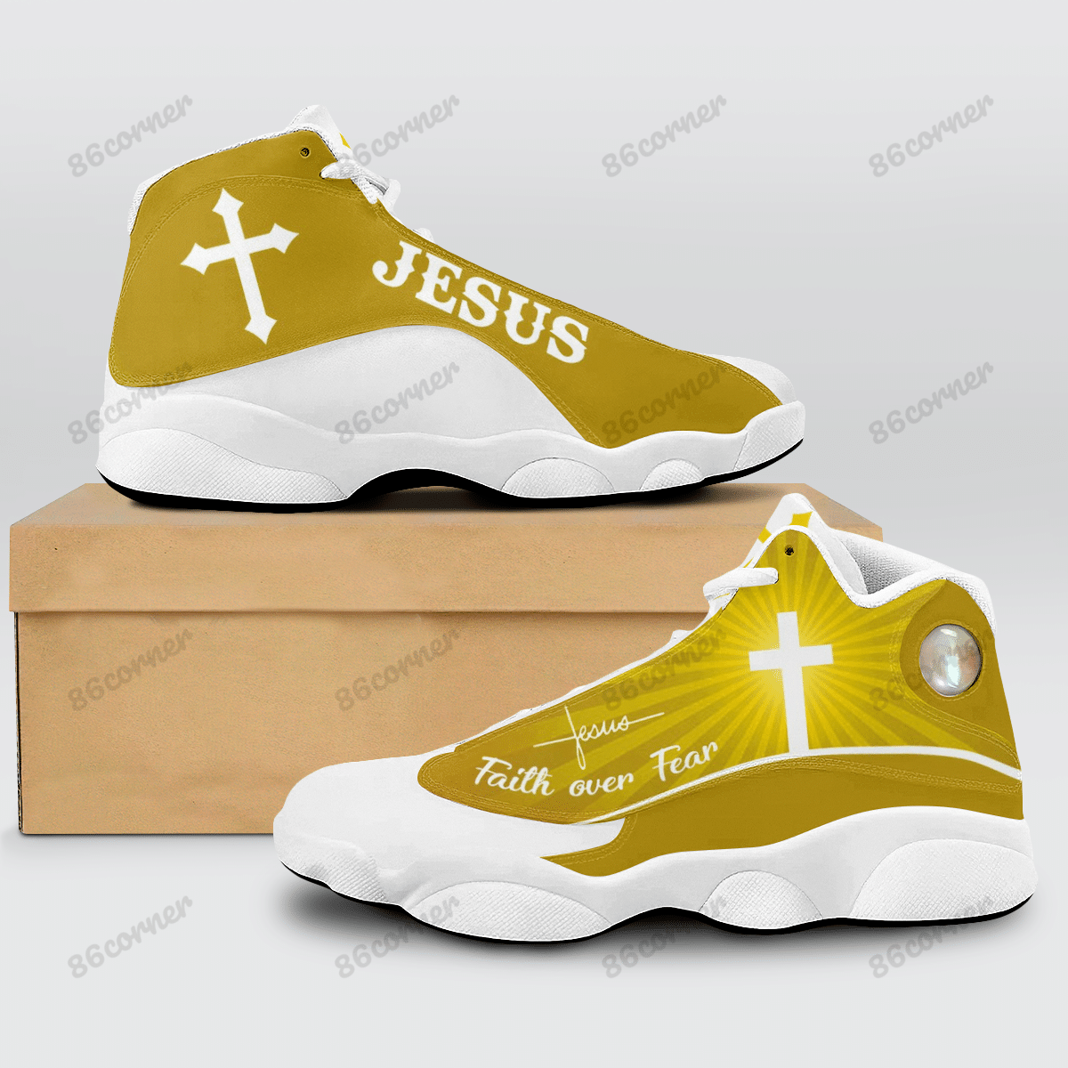 Jesus Cross Faith Over Fear Yellow Air Jordan 13 Shoes Jesus Cross Faith Over Fear Yellow Air Jordan 13 Shoes