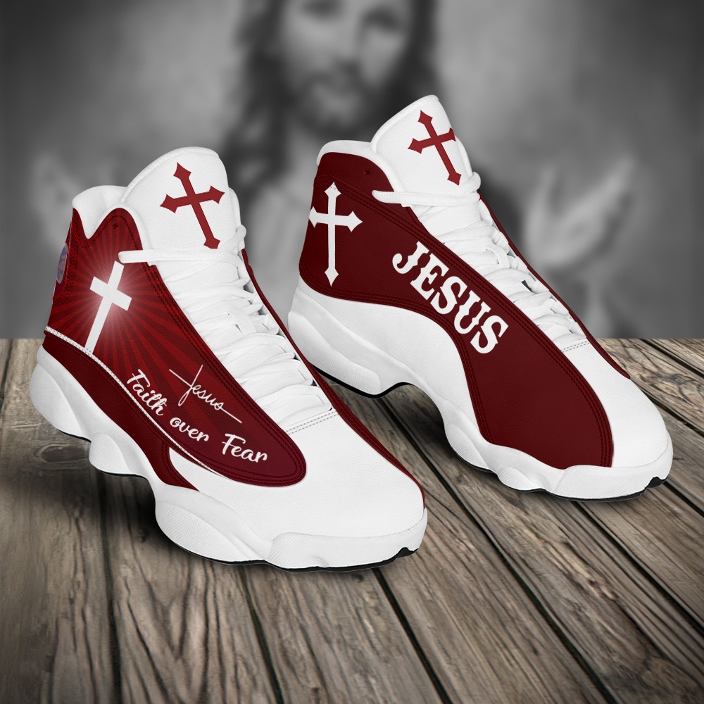 Jesus Faith Over Fear Red Air Jordan 13 Sneaker Shoes Jesus Faith Over Fear Red Air Jordan 13 Sneaker Shoes