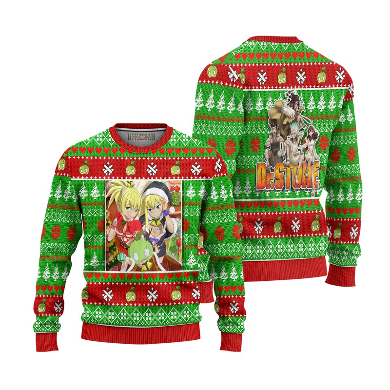 Kohaku x Ruri x Suika Anime Ugly Christmas Sweater Custom Dr Stone Xmas Gift Kohaku x Ruri x Suika Anime Ugly Christmas Sweater Custom Dr Stone Xmas Gift