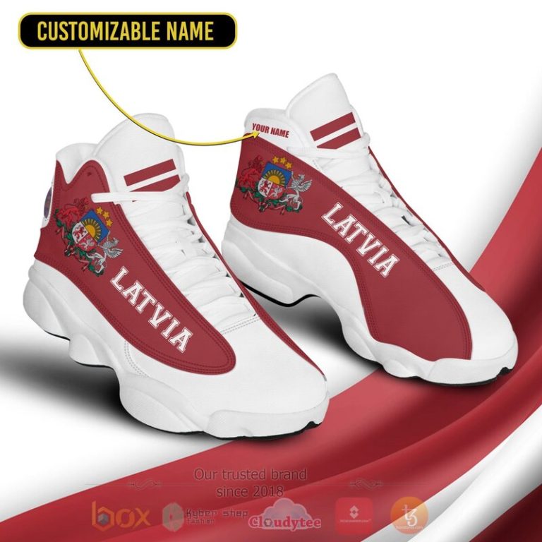 Latvia-Personalized-Red-White-Air-Jordan-13-Shoes-3