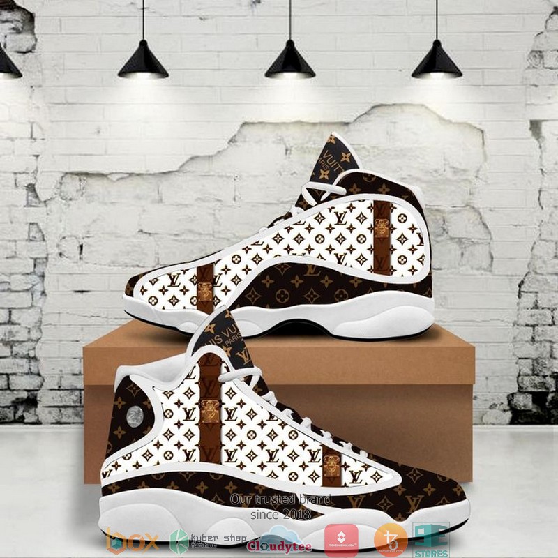 Louis Vuitton Brown And White Air Jordan 13 Sneaker Shoes Louis Vuitton Brown And White Air Jordan 13 Sneaker Shoes