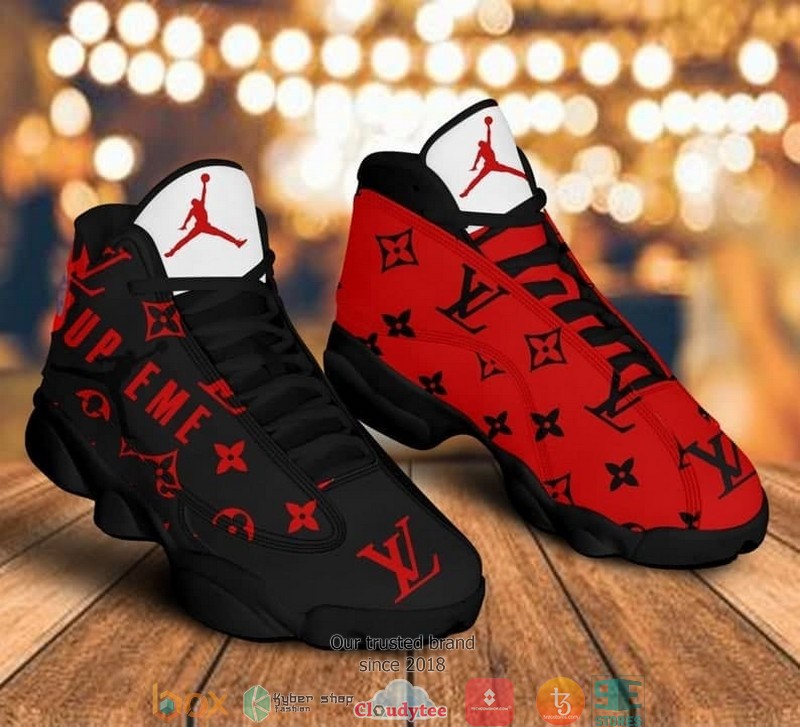 Louis Vuitton Supreme Black Red Air Jordan 13 Sneaker Shoes Louis Vuitton Supreme Black Red Air Jordan 13 Sneaker Shoes