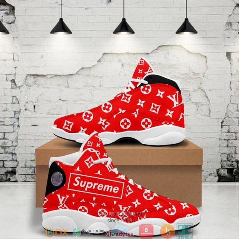 Louis Vuitton Supreme Red Air Jordan 13 Sneaker Shoes Louis Vuitton Supreme Red Air Jordan 13 Sneaker Shoes