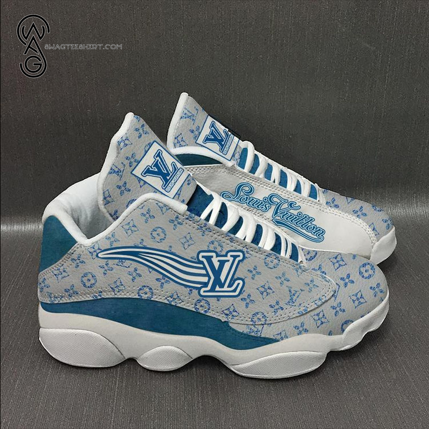 Louis Vuitton Symbol Blue And White Air Jordan 13 Sneakers Louis Vuitton Symbol Blue And White Air Jordan 13 Sneakers