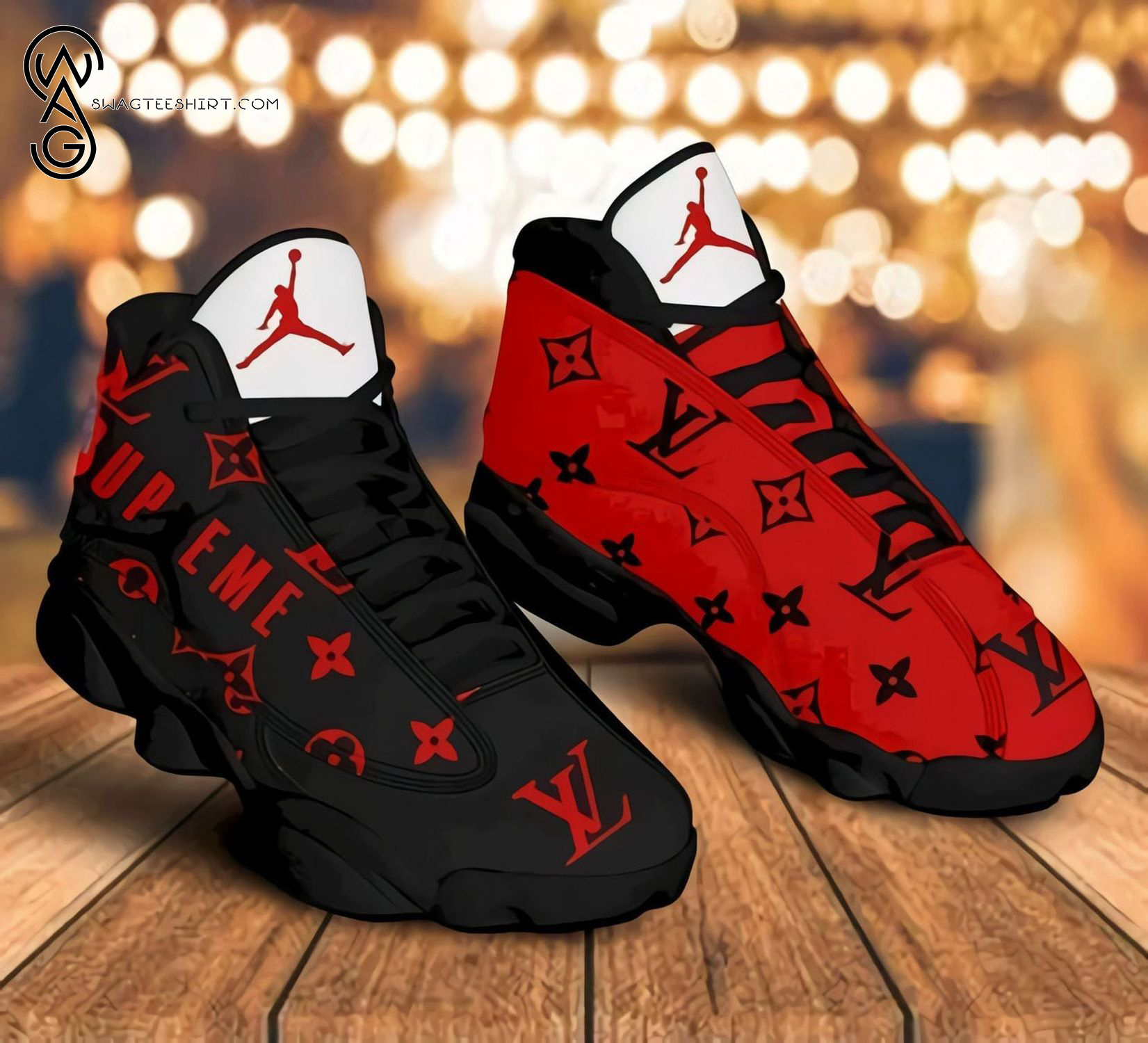 Louis Vuitton Symbol Red And Black Air Jordan 13 Sneakers Louis Vuitton Symbol Red And Black Air Jordan 13 Sneakers