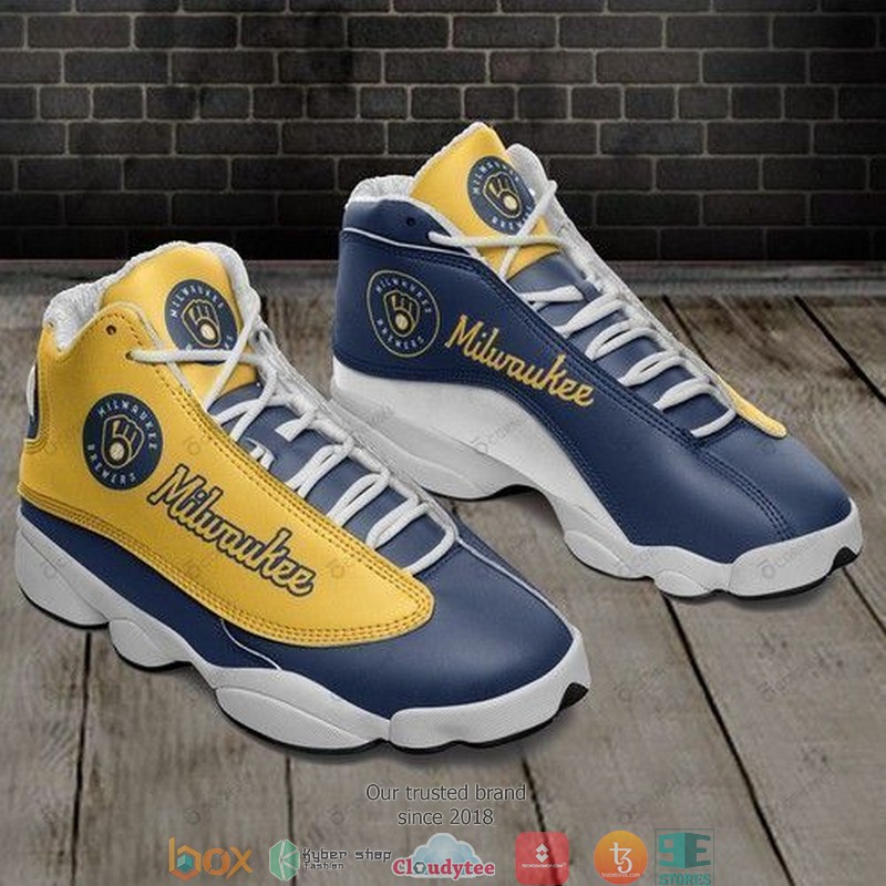 Milwaukee Brewers Mlb Teams Football Big Logo Air Jordan 13 Sneaker Shoes Milwaukee Brewers Mlb Teams Football Big Logo Air Jordan 13 Sneaker Shoes