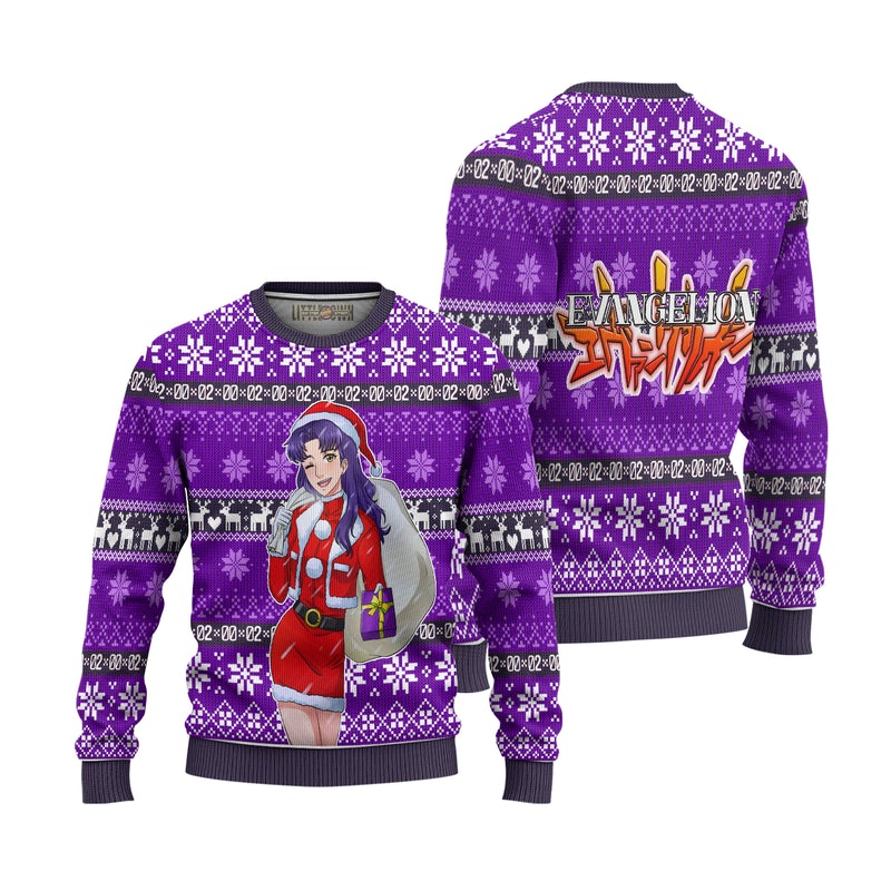 Misato Katsuragi Anime Ugly Christmas Sweater Custom Neon Genesis Evangelion Xmas Gift Misato Katsuragi Anime Ugly Christmas Sweater Custom Neon Genesis Evangelion Xmas Gift