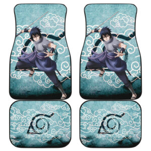 Naruto Anime Sasuke Uchiha Cloud Pattern Blue Theme Car Floor Mats