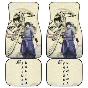 Naruto Anime Sasuke Uchiha Using Sword Black Painting Artwork Car Floor Mats