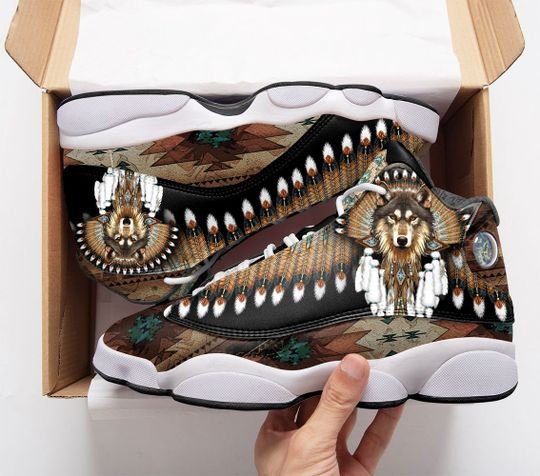 Native American Wolf All Over Print Air Jordan 13 Sneakers Native American Wolf All Over Print Air Jordan 13 Sneakers
