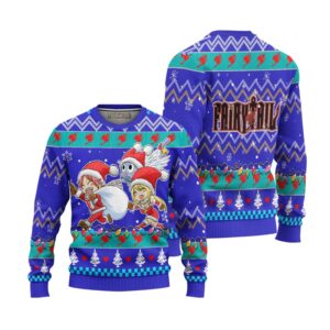 Natsu x Lucy x Happy Anime Ugly Christmas Sweater Custom Fairy Tail Xmas Gift
