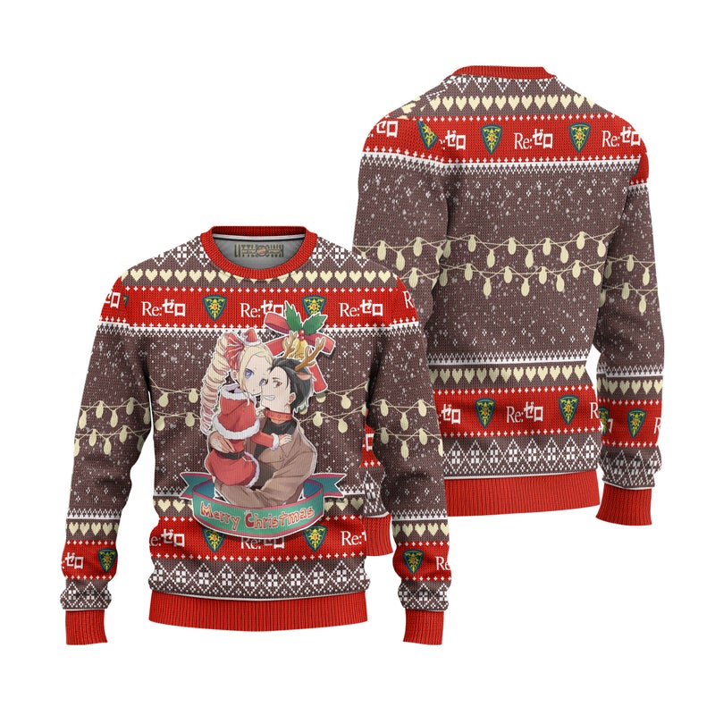 Natsuki Subaru x Beatrice Anime Ugly Christmas Sweater Custom Re Zero Xmas Gift Natsuki Subaru x Beatrice Anime Ugly Christmas Sweater Custom Re Zero Xmas Gift