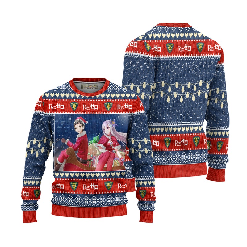 Natsuki Subaru x Emilia Anime Ugly Christmas Sweater Custom Re Zero Xmas Gift Natsuki Subaru x Emilia Anime Ugly Christmas Sweater Custom Re Zero Xmas Gift