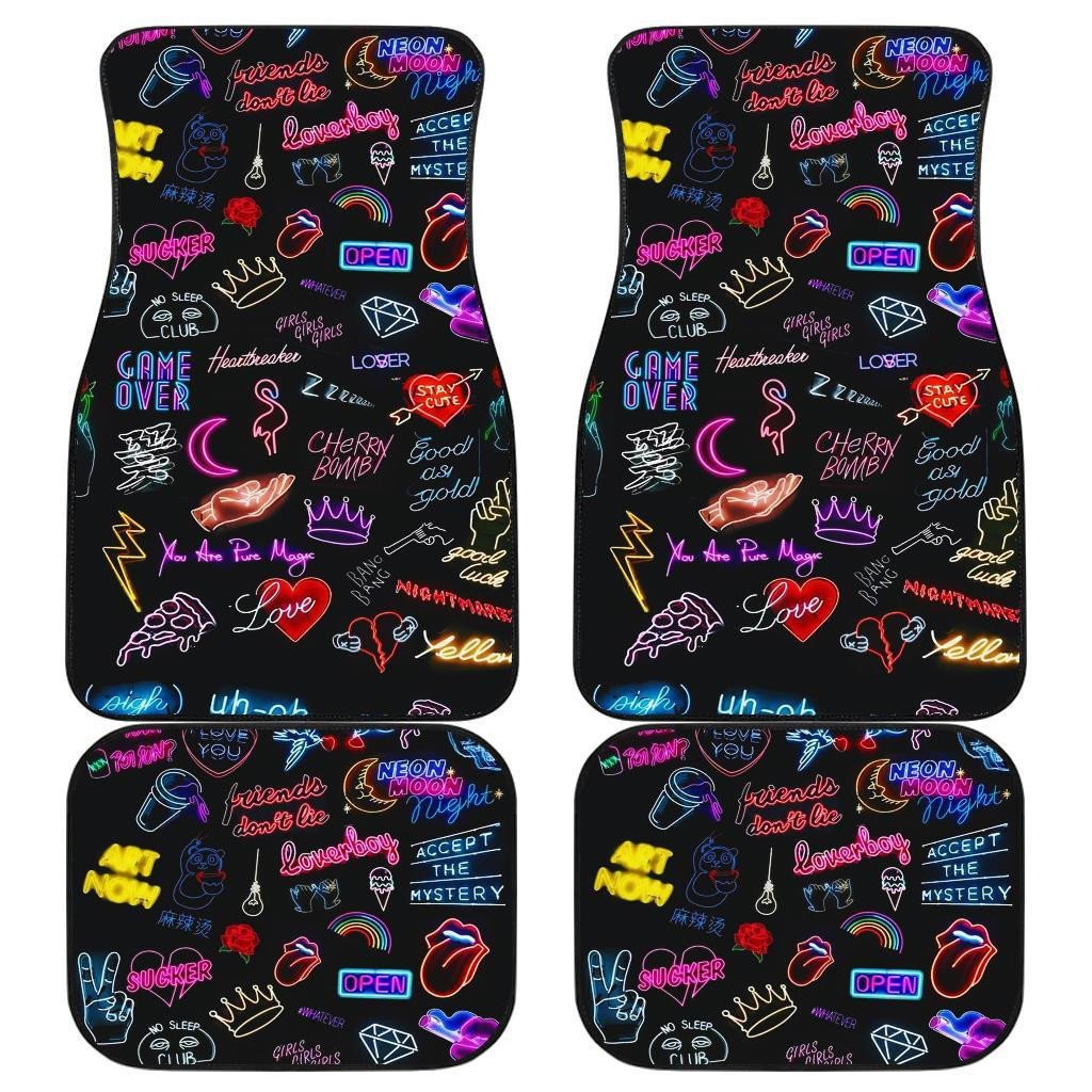 Neon Symbols in Black theme Car Floor Mats 191028 Neon Symbols in Black theme Car Floor Mats 191028