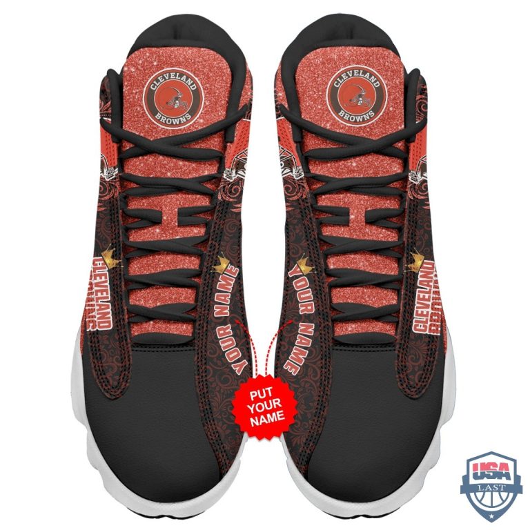 Personalized-Cleveland-Browns-Glitter-Air-Jordan-13-Shoes-1