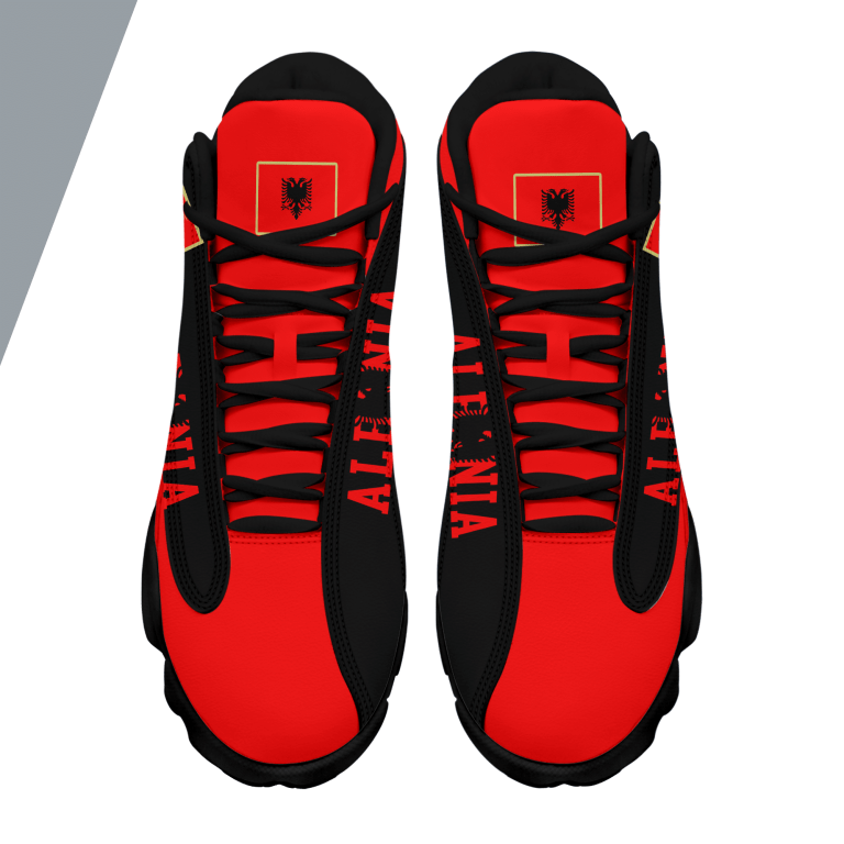 Personalized-Coat-Of-Arms-Of-Albania-Map-Red-Black-Custom-Air-Jordan-13-Shoes-1