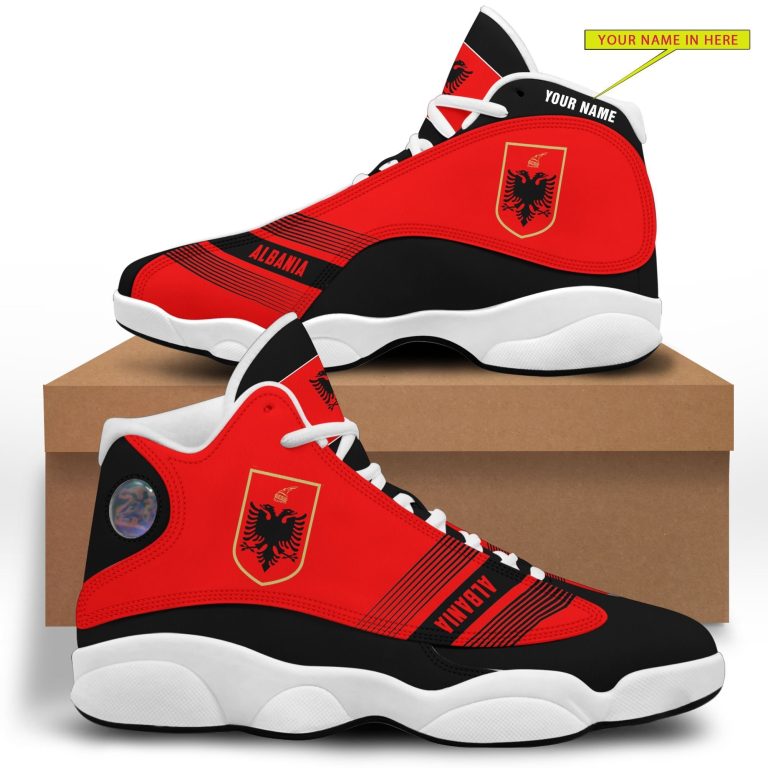 Personalized-Coat-Of-Arms-Of-Albania-Red-Black-Custom-Air-Jordan-13-Shoes-1