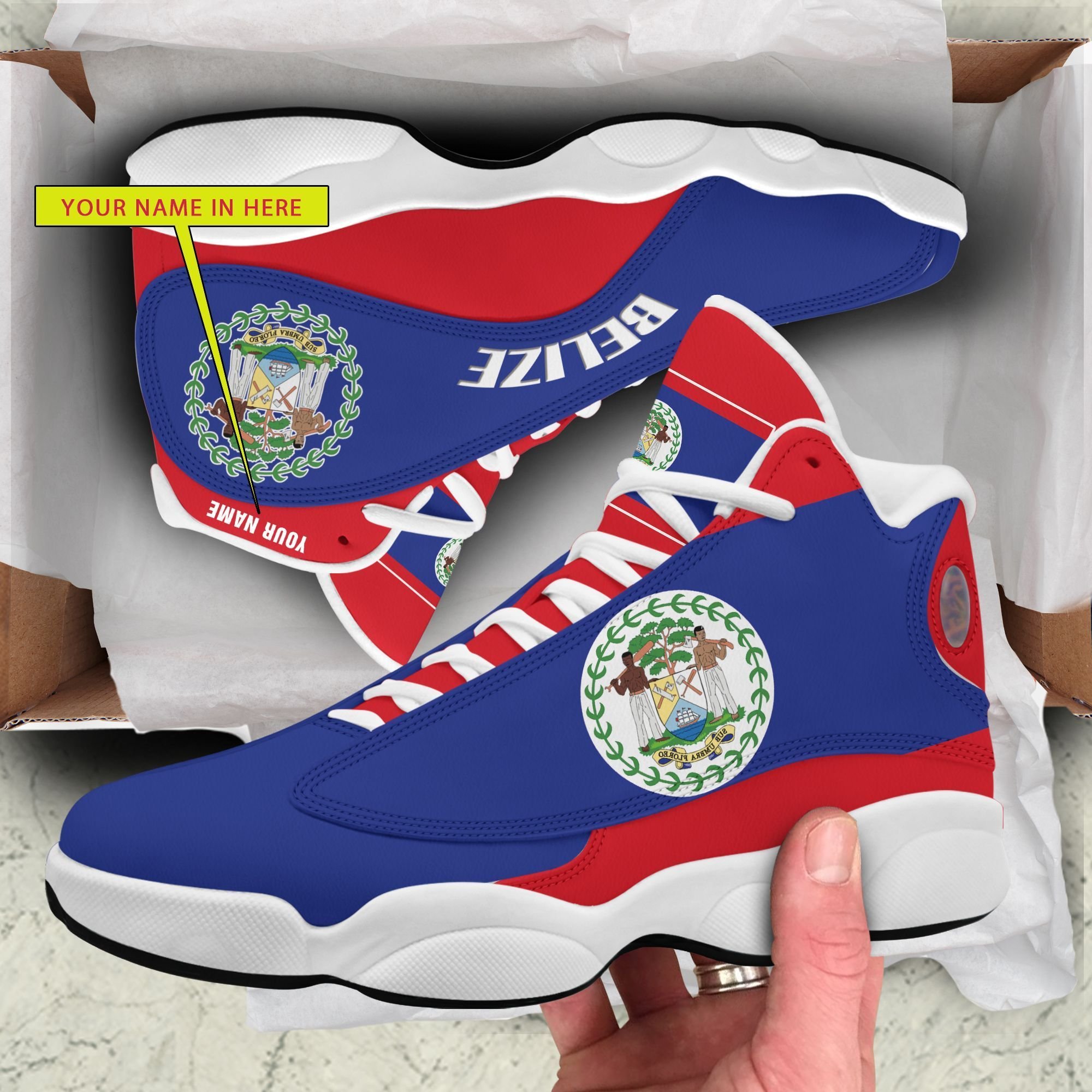 Personalized Coat Of Arms Of Belize Custom Air Jordan 13 Shoes Personalized Coat Of Arms Of Belize Custom Air Jordan 13 Shoes