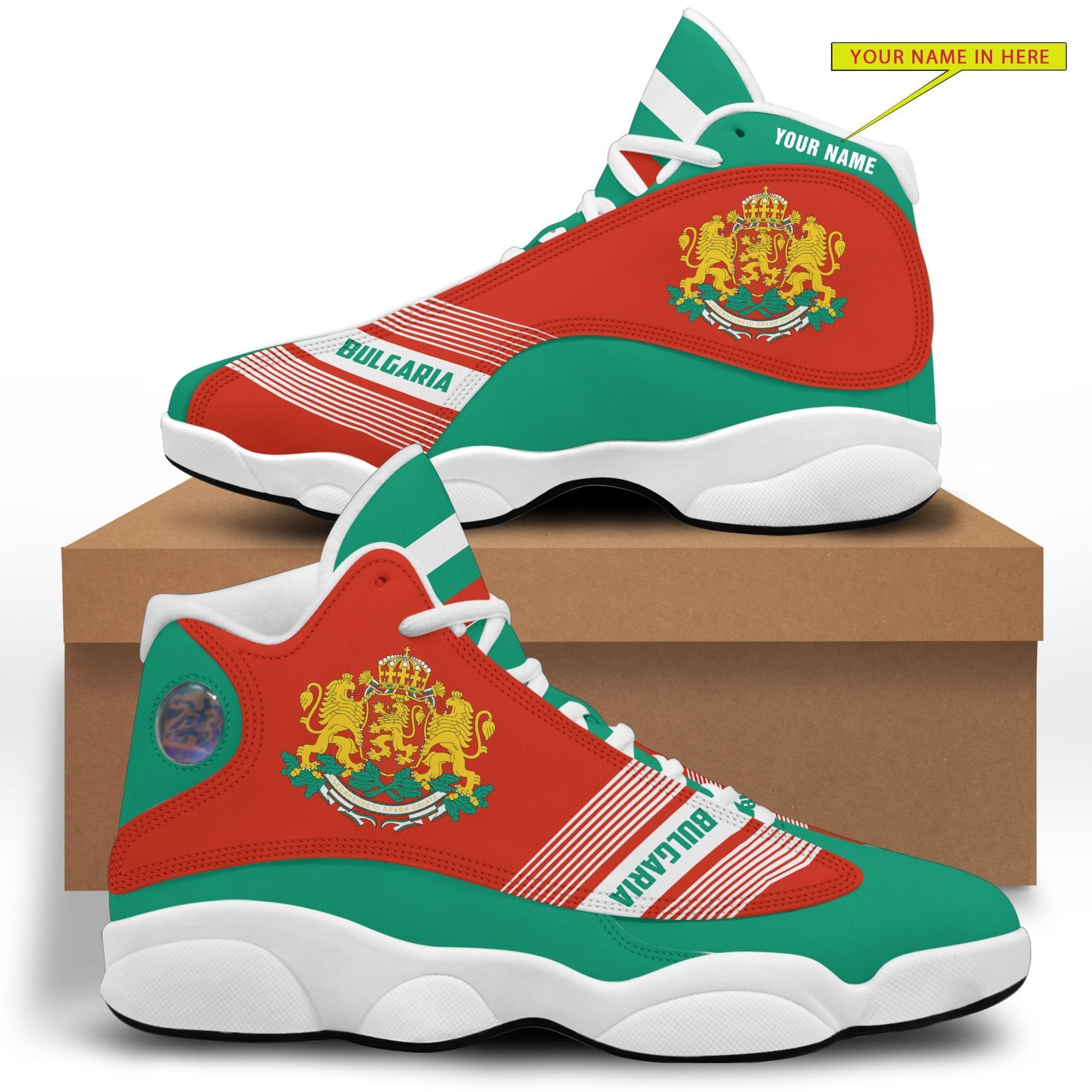 Personalized Coat Of Arms Of Bulgaria Green Red Custom Air Jordan 13 Shoes Personalized Coat Of Arms Of Bulgaria Green Red Custom Air Jordan 13 Shoes