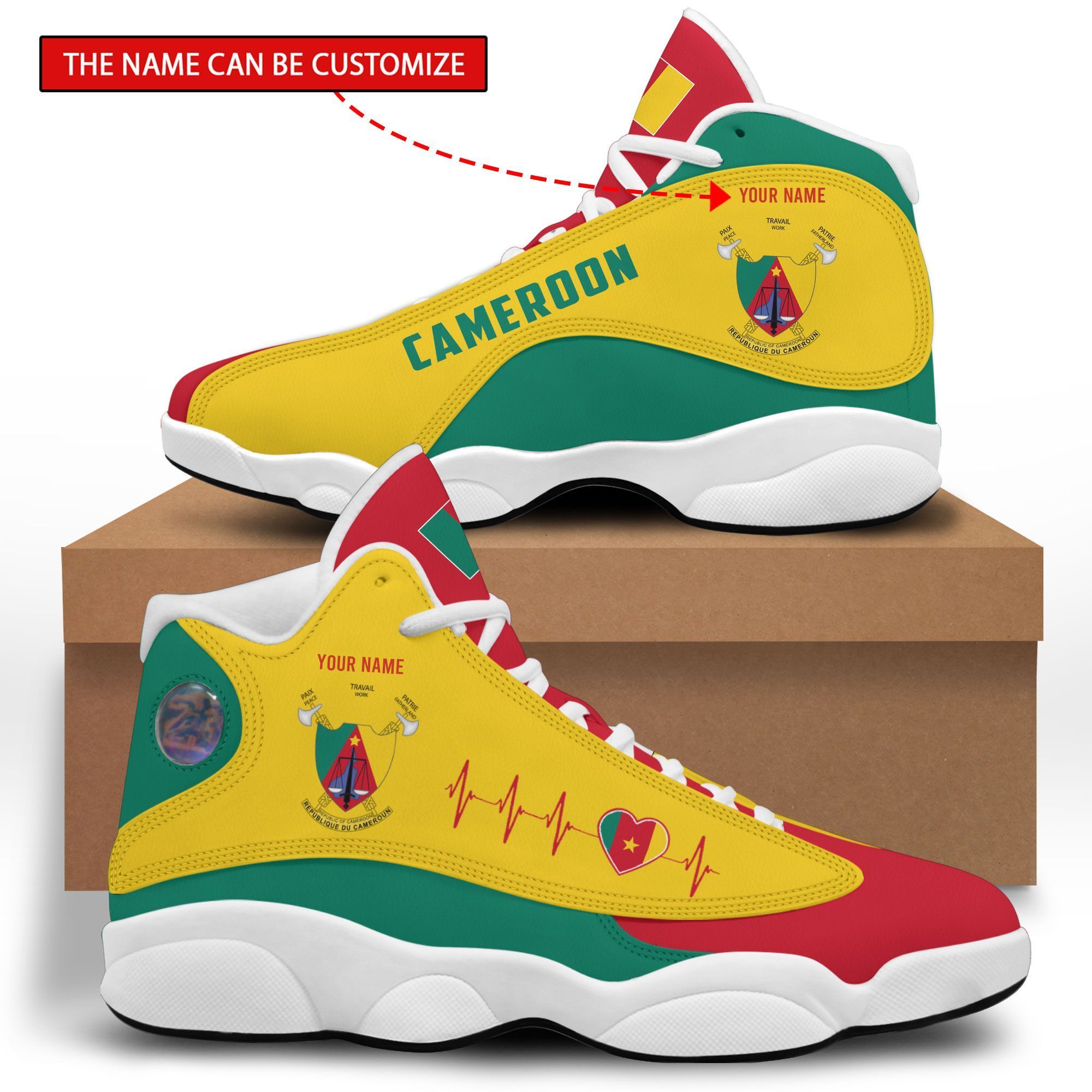 Personalized Coat Of Arms Of Cameroon Custom Air Jordan 13 Shoes Personalized Coat Of Arms Of Cameroon Custom Air Jordan 13 Shoes